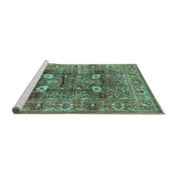 Sideview of Machine Washable Oriental Turquoise Industrial Area Rugs, wshurb1047turq