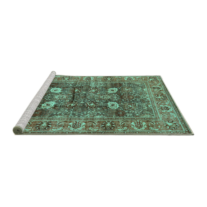 Sideview of Machine Washable Oriental Turquoise Industrial Area Rugs, wshurb1047turq