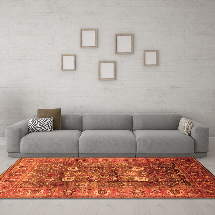 Machine Washable Oriental Orange Industrial Area Rugs in a Living Room, wshurb1047org