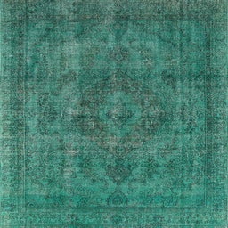 Square Mid-Century Modern Light Sea Green Oriental Rug, urb1048