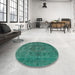 Round Mid-Century Modern Light Sea Green Oriental Rug in a Office, urb1048