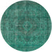 Round Mid-Century Modern Light Sea Green Oriental Rug, urb1048