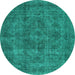 Round Oriental Turquoise Industrial Rug, urb1048turq