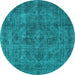 Round Oriental Light Blue Industrial Rug, urb1048lblu