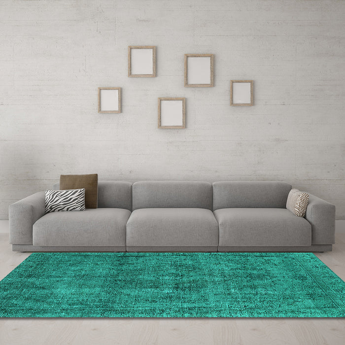 Machine Washable Oriental Turquoise Industrial Area Rugs in a Living Room,, wshurb1048turq