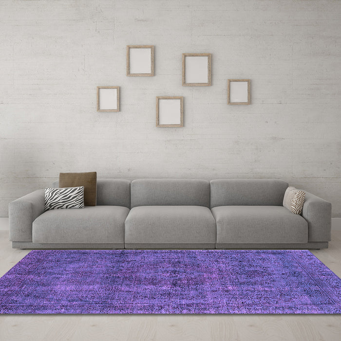 Machine Washable Oriental Purple Industrial Area Rugs in a Living Room, wshurb1048pur