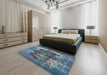 Mid-Century Modern Koi Blue Persian Rug in a Bedroom, urb1049