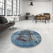 Round Mid-Century Modern Koi Blue Persian Rug in a Office, urb1049