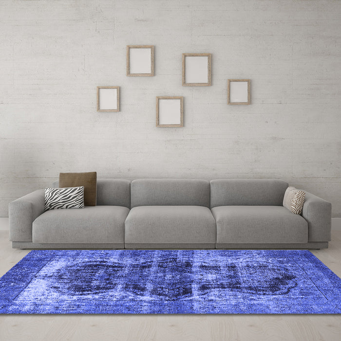 Machine Washable Persian Blue Bohemian Rug in a Living Room, wshurb1049blu