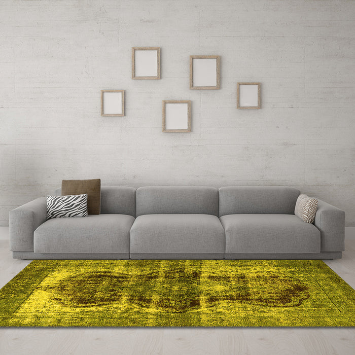Machine Washable Persian Yellow Bohemian Rug in a Living Room, wshurb1049yw