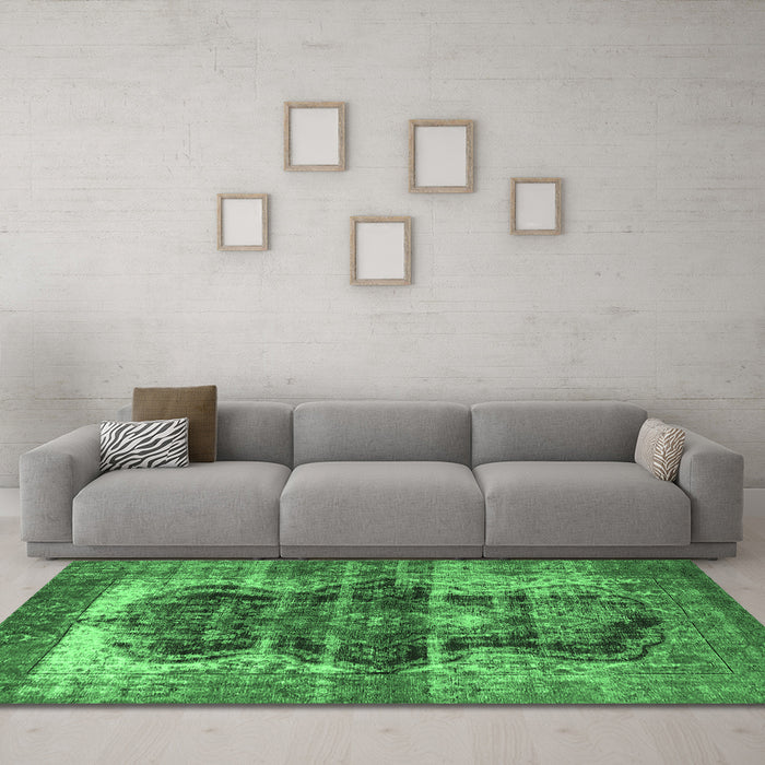 Machine Washable Persian Emerald Green Bohemian Area Rugs in a Living Room,, wshurb1049emgrn