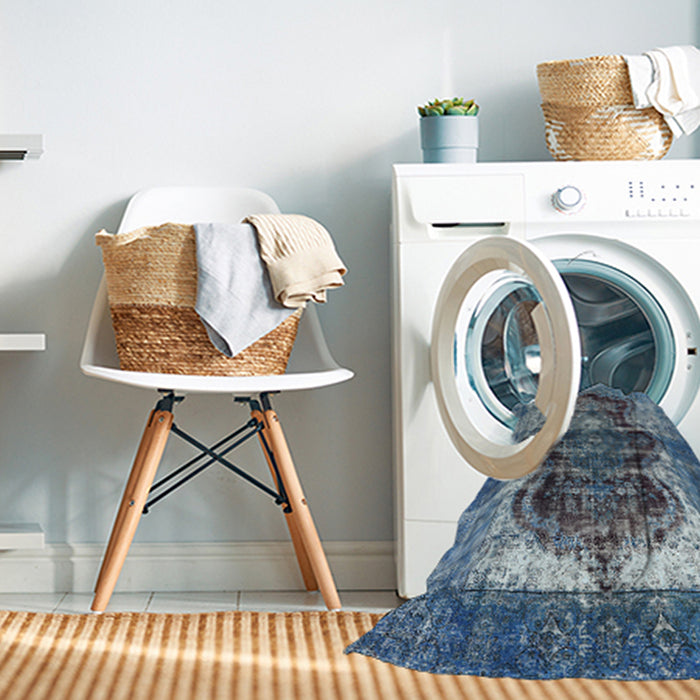 Machine Washable Industrial Modern Koi Blue Rug in a Washing Machine, wshurb1049