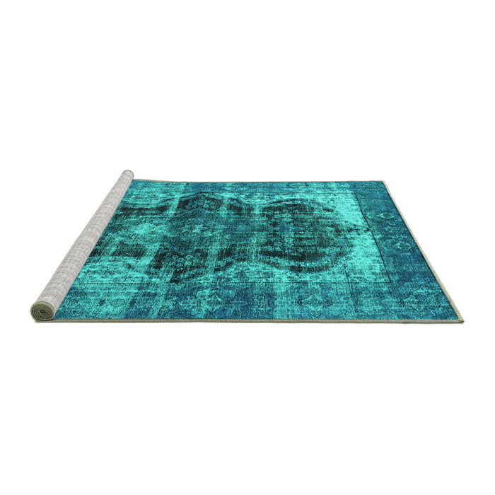 Sideview of Machine Washable Persian Turquoise Bohemian Area Rugs, wshurb1049turq