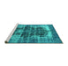 Sideview of Machine Washable Persian Turquoise Bohemian Area Rugs, wshurb1049turq