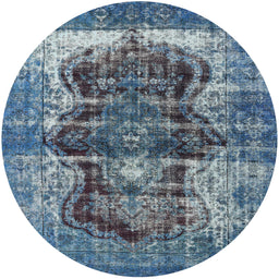Round Machine Washable Industrial Modern Koi Blue Rug, wshurb1049