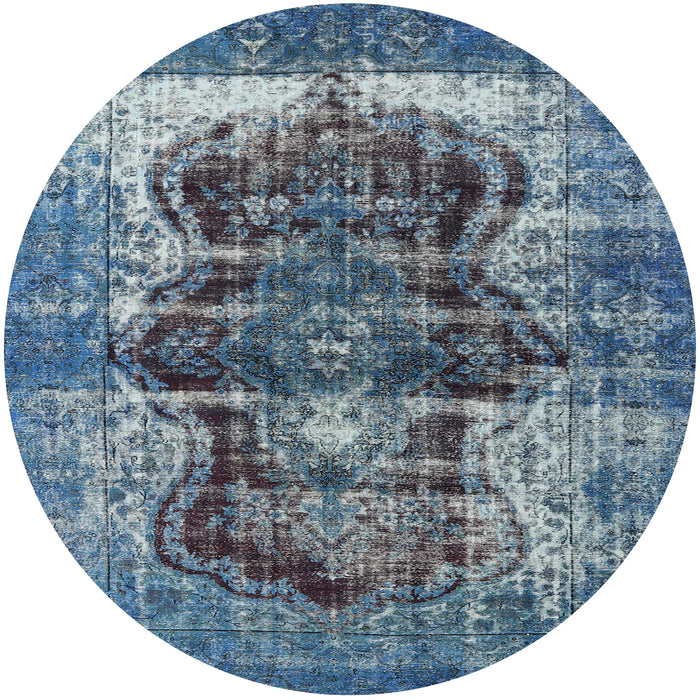 Round Machine Washable Industrial Modern Koi Blue Rug, wshurb1049
