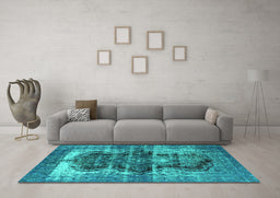 Machine Washable Persian Turquoise Bohemian Area Rugs in a Living Room,, wshurb1049turq