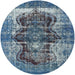 Round Mid-Century Modern Koi Blue Persian Rug, urb1049