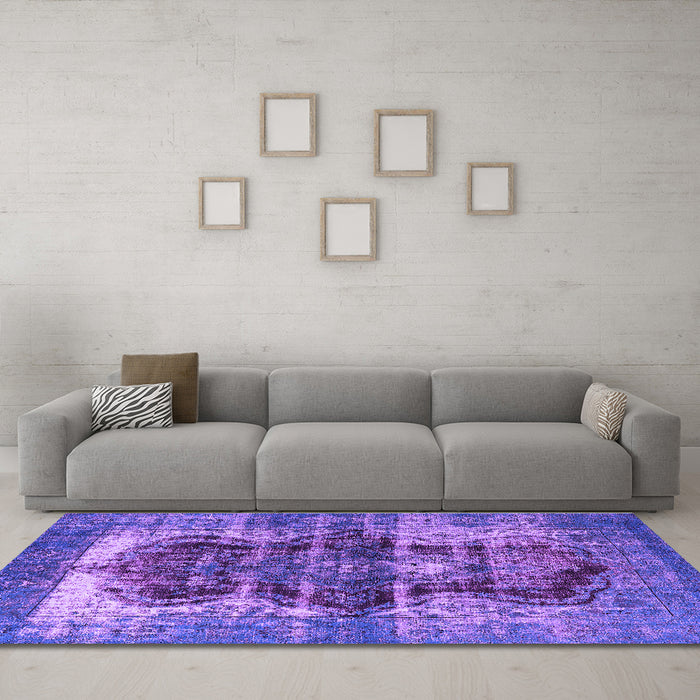 Machine Washable Persian Purple Bohemian Area Rugs in a Living Room, wshurb1049pur