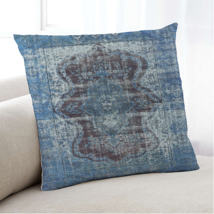 Lifestyle Image of Mid-Century Modern Urban Square Koi Blue Throw Pillow, 18 inch by 18 inch, pwurb1049