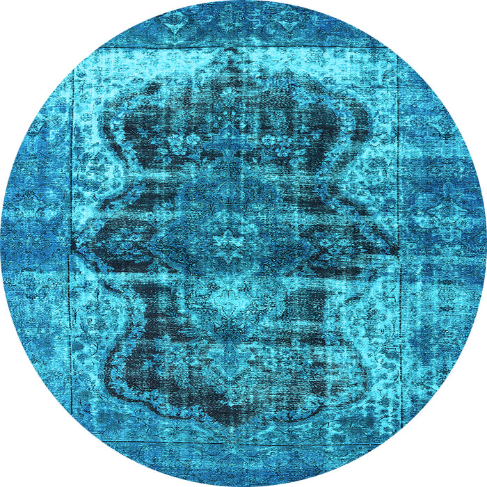 Round Machine Washable Persian Light Blue Bohemian Rug, wshurb1049lblu