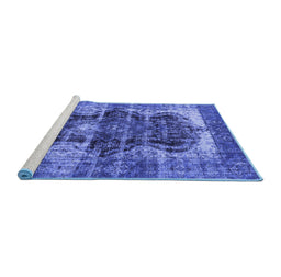 Sideview of Machine Washable Persian Blue Bohemian Rug, wshurb1049blu