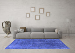 Machine Washable Oriental Blue Industrial Rug in a Living Room, wshurb1050blu