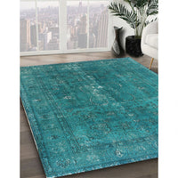 Mid-Century Modern Teal Green Oriental Rug, urb1050