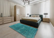 Mid-Century Modern Teal Green Oriental Rug in a Bedroom, urb1050