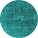 Round Oriental Turquoise Industrial Rug, urb1050turq