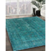 Mid-Century Modern Teal Green Oriental Rug in Family Room, urb1050