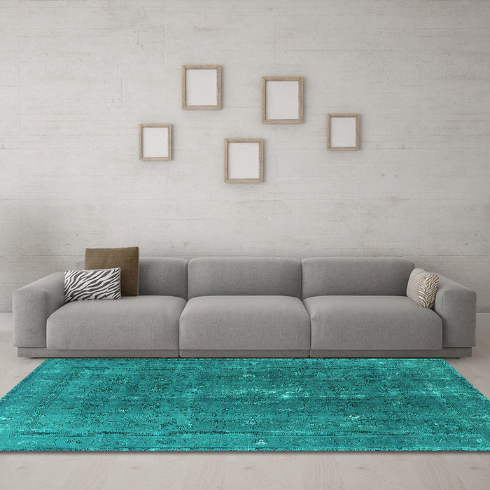 Machine Washable Oriental Turquoise Industrial Area Rugs in a Living Room,, wshurb1050turq