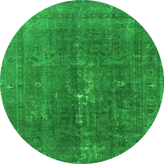 Round Machine Washable Oriental Green Industrial Area Rugs, wshurb1050grn