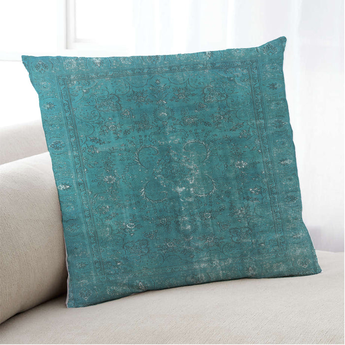 Lifestyle Image of Mid-Century Modern Urban Square Teal Green Throw Pillow, 18 inch by 18 inch, pwurb1050