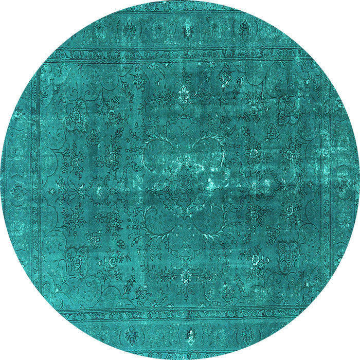 Round Machine Washable Oriental Turquoise Industrial Area Rugs, wshurb1050turq