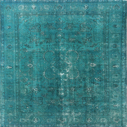 Square Machine Washable Industrial Modern Teal Green Rug, wshurb1050