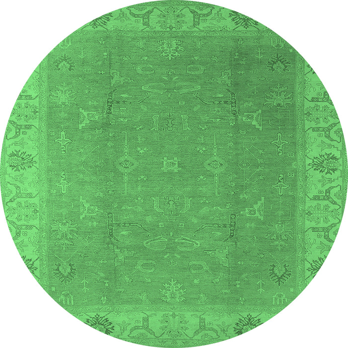 Round Oriental Emerald Green Traditional Rug, urb1051emgrn