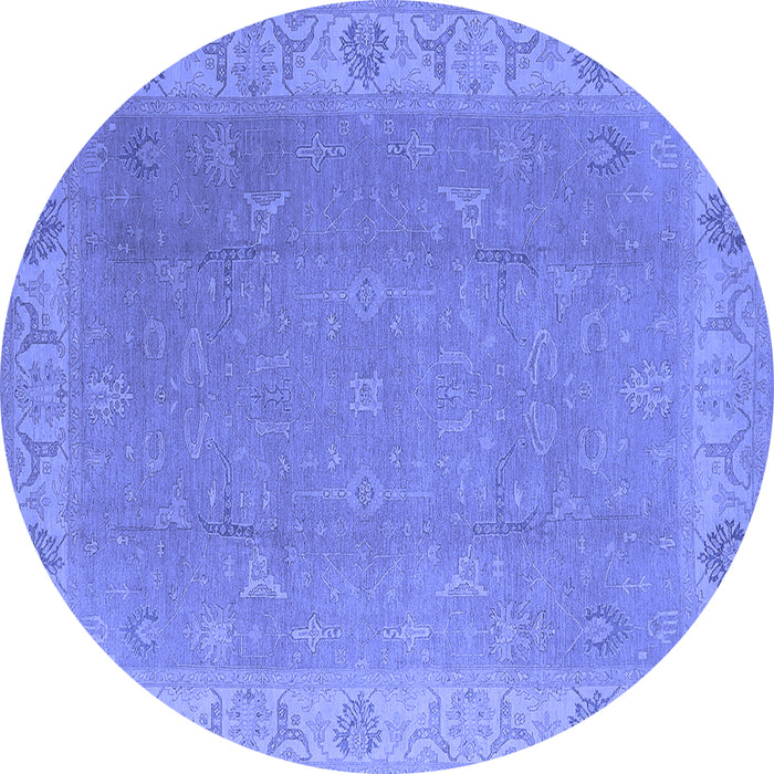 Round Machine Washable Oriental Blue Traditional Rug, wshurb1051blu