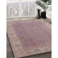 Mid-Century Modern Khaki Rose Pink Oriental Rug, urb1051