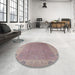 Round Mid-Century Modern Khaki Rose Pink Oriental Rug in a Office, urb1051