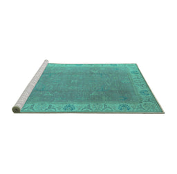 Sideview of Machine Washable Oriental Turquoise Traditional Area Rugs, wshurb1051turq
