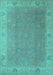 Machine Washable Oriental Turquoise Traditional Area Rugs, wshurb1051turq