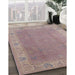 Mid-Century Modern Khaki Rose Pink Oriental Rug in Family Room, urb1051