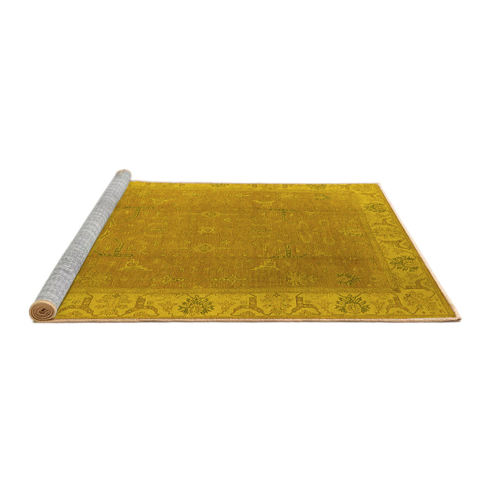 Sideview of Machine Washable Oriental Yellow Traditional Rug, wshurb1051yw
