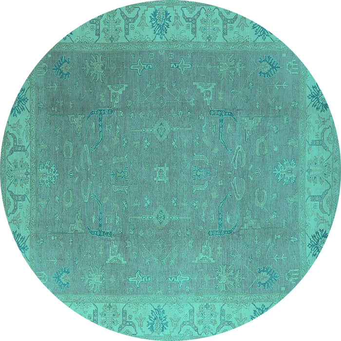 Round Oriental Turquoise Traditional Rug, urb1051turq