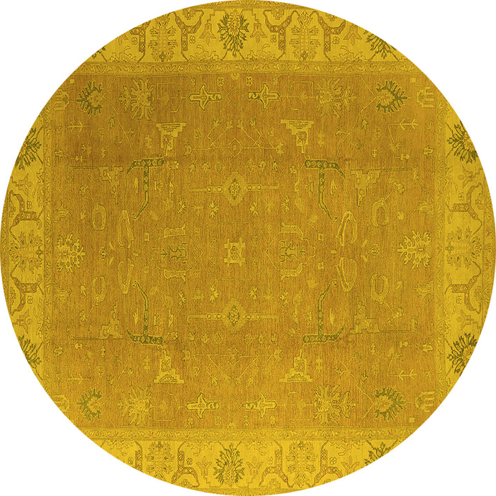 Round Machine Washable Oriental Yellow Traditional Rug, wshurb1051yw
