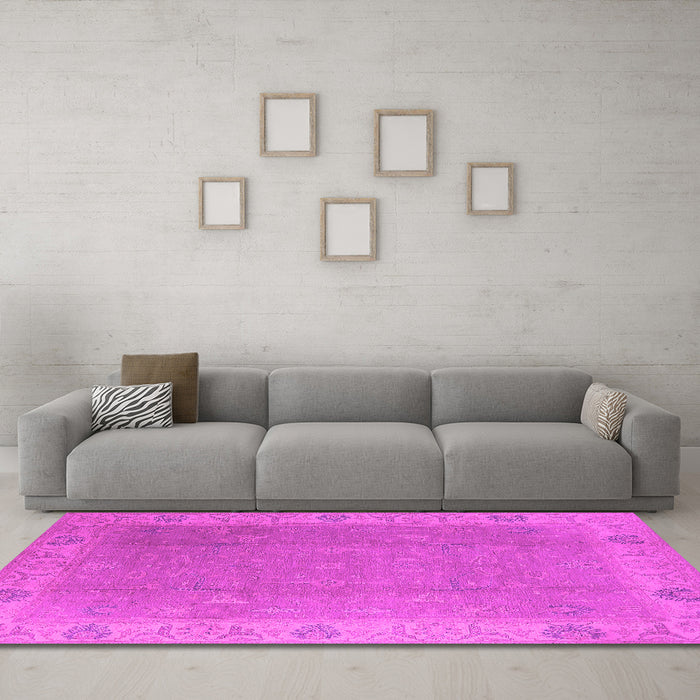 Machine Washable Oriental Pink Traditional Rug in a Living Room, wshurb1051pnk
