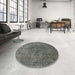 Round Machine Washable Industrial Modern Gunmetal Gray Rug in a Office, wshurb1052