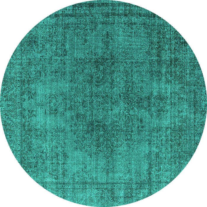 Round Machine Washable Oriental Turquoise Industrial Area Rugs, wshurb1052turq