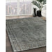 Mid-Century Modern Gunmetal Gray Oriental Rug in Family Room, urb1052